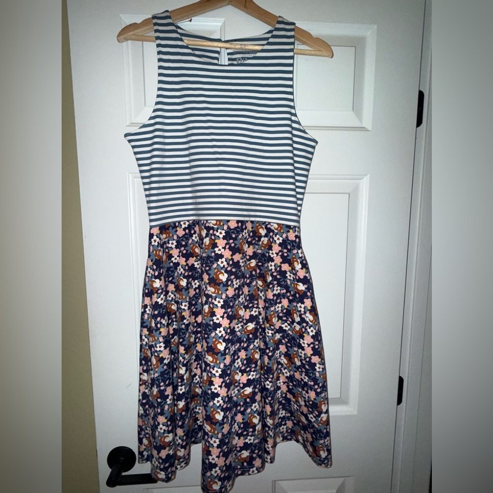 Pact Striped and Floral Dress - Blue and Pink